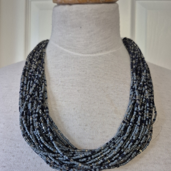 Chic Multistrand Blue Beaded Necklace - Picture 6 of 7